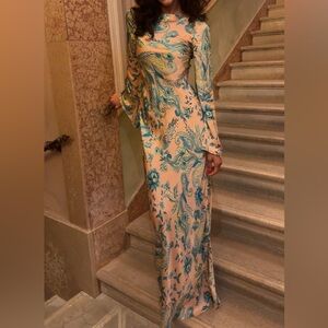 XS HEMANT AND NANDITA Long Dress in Pink Blue Mix